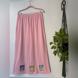 Vintage Quacker Factory Pink Gardening Embroidered Patches Midi Skirt Cottage L